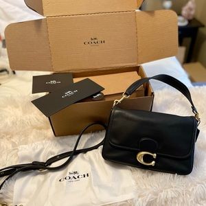 Authentic Coach Black Soft Tabby Shoulder Bag, with extra cross body strap.